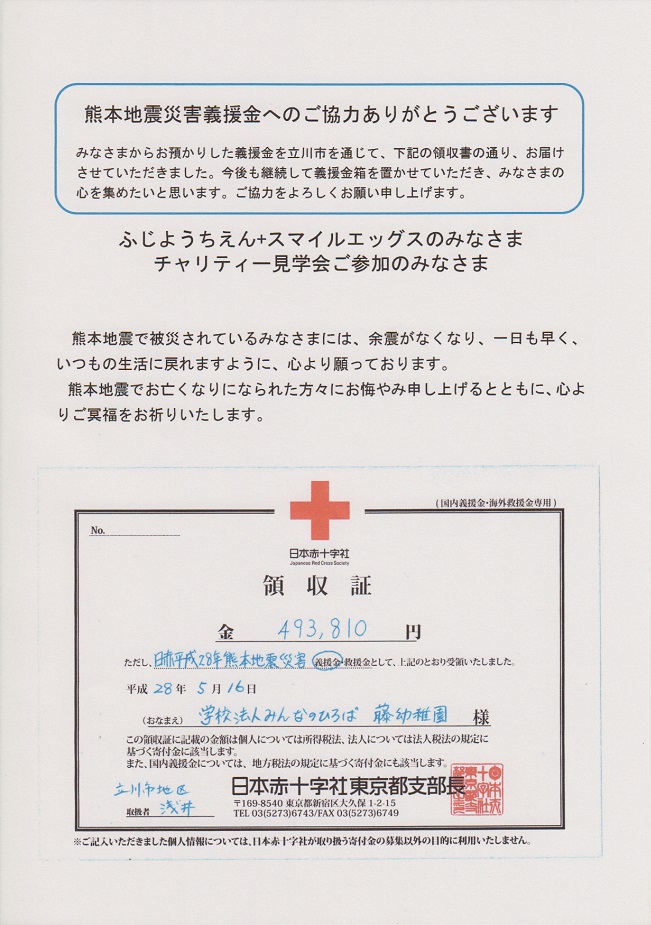 熊本地震災害義援金のご報告 | ふじようちえん